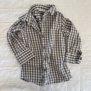 Kids Gingham Button-Down Shirt - Gray and White